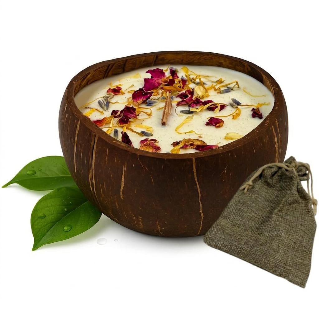 Handgemachte Duftkerze aus Kokosnuss - 100% pflanzliches Sojawachs ~40h - Vegan ohne Phthalate/CMR - zum Einpflanzen (Samen + Blumenerde enthalten) - MAFLOREA - Aroma: (Exotische Früchte)