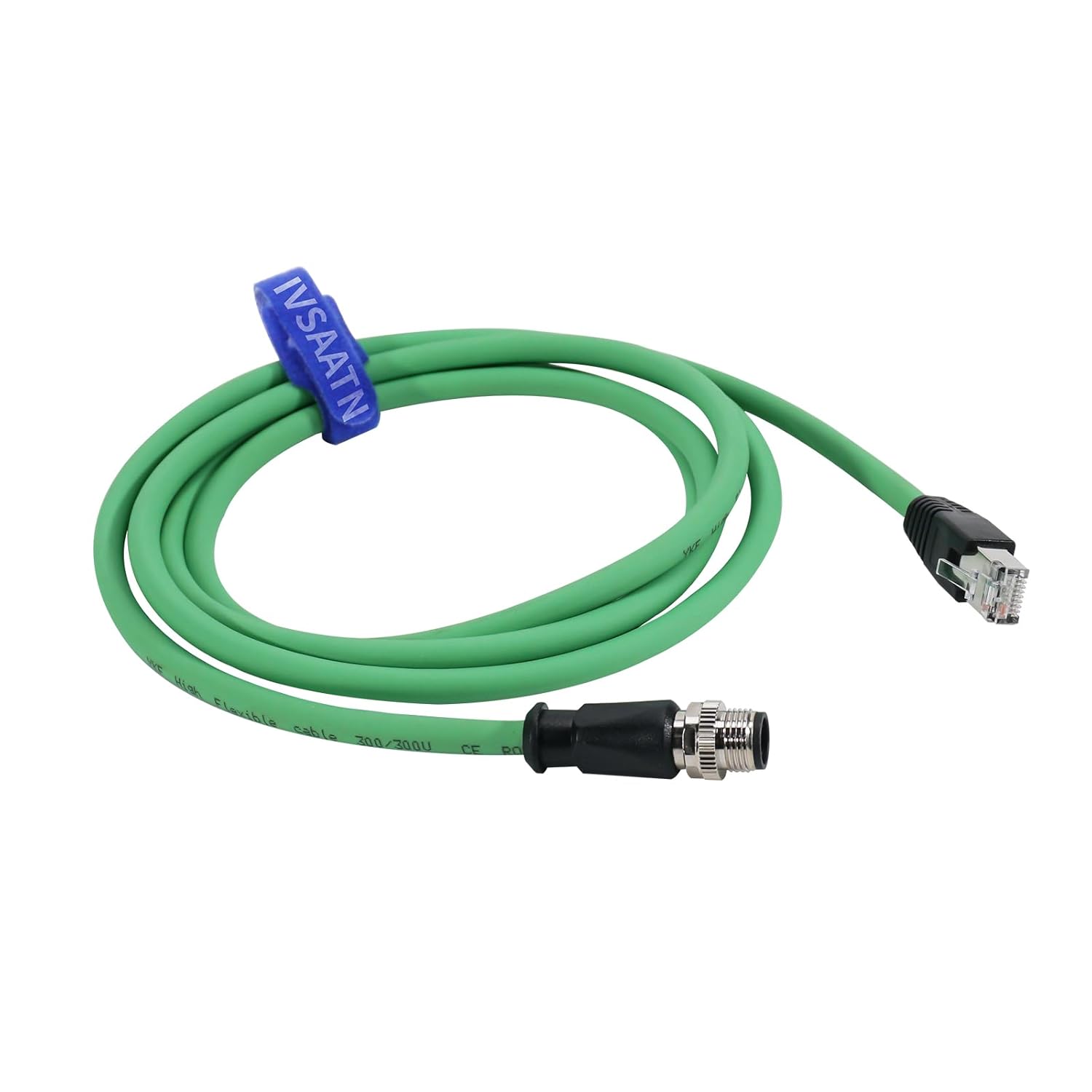 M12 4-pin Male to RJ45 E4 Plug High Flex Cat5e Industrial Ethernet Cable Dynamic PUR (15M/49.21Ft, Green)