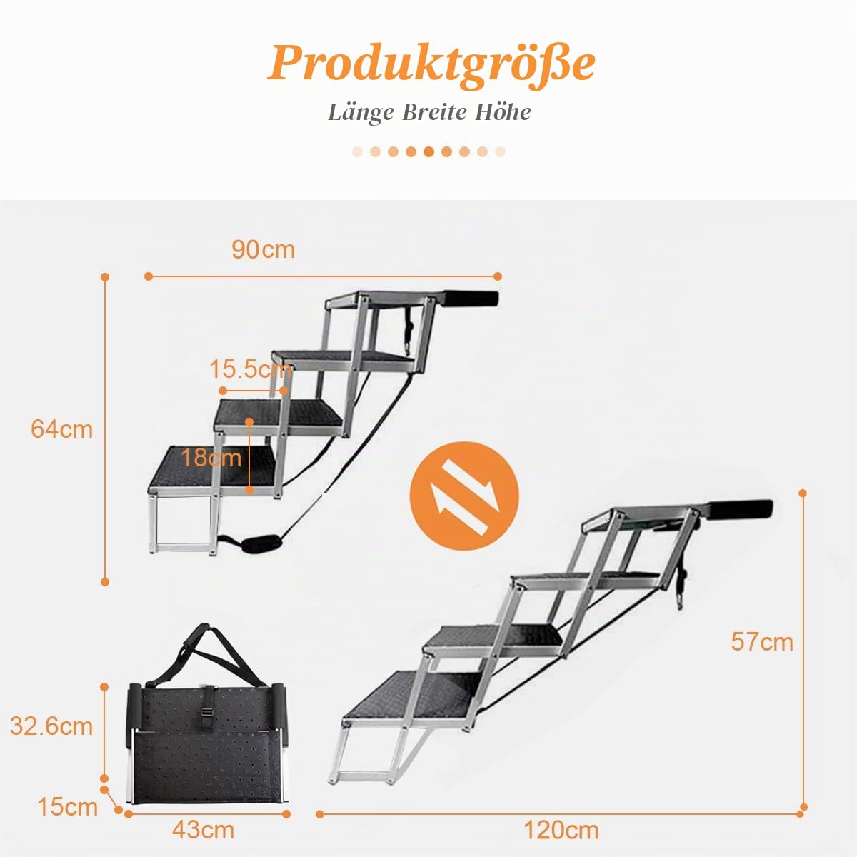 hundetreppe große Hunde - Hundetreppe Auto 4 Stufen - Klappbare Aluminium Hundetreppe Ultra-Leicht - Hochwertige Autotreppe für Hunde bis 70kg