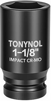 TONYNOL 3/4" Inch Drive Deep Impact Socket,6-Point,Sae Size 1-1/8",80mmL,CR-MO,Heavy-Duty Automotive & Industrial Repair