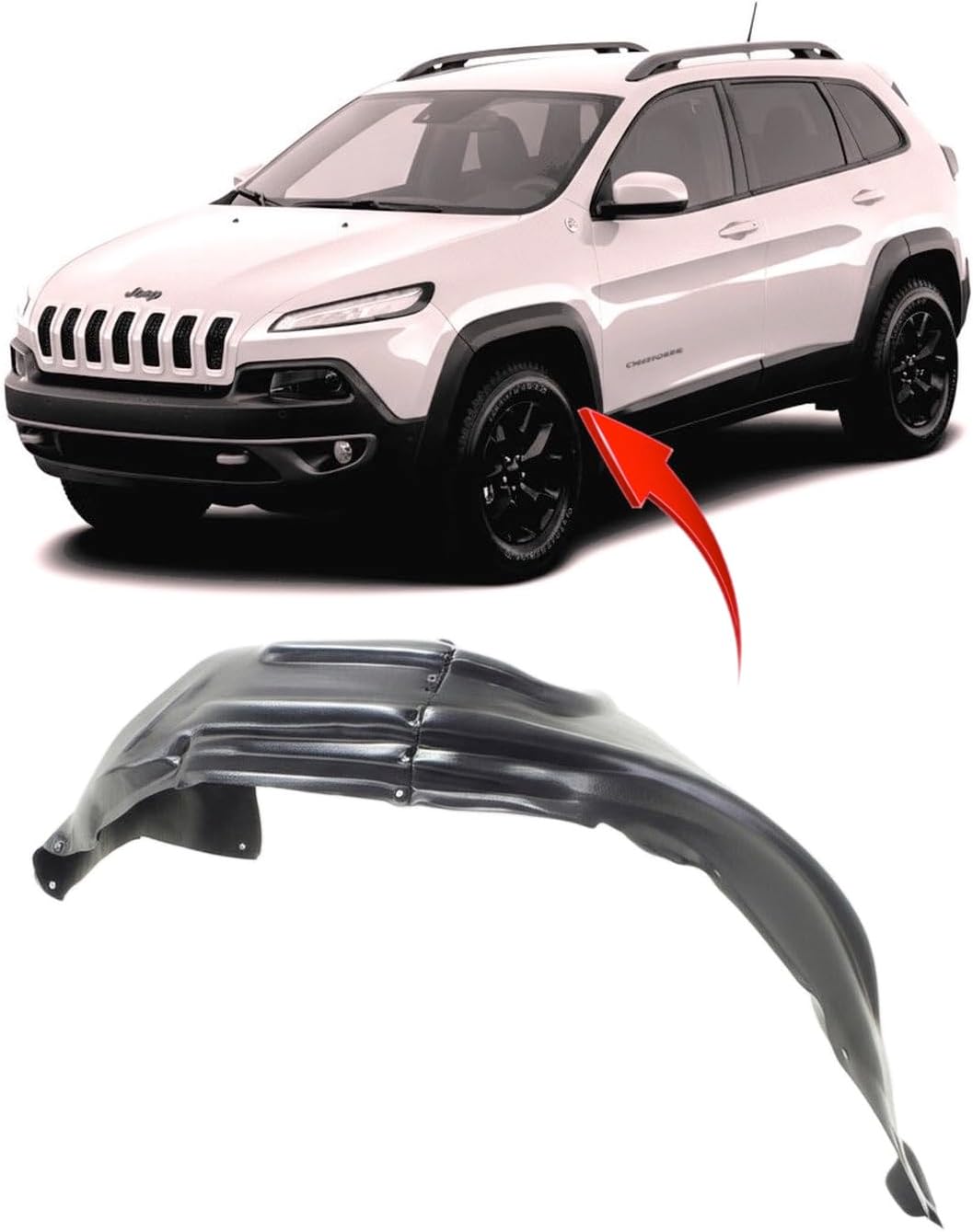 FitParts Compatible With Front Left Driver Side Fender Liner Jeep Cherokee 2014-2018 W/Off Road. New, Plastic & Ready to Install. CH1248162 68102265AF