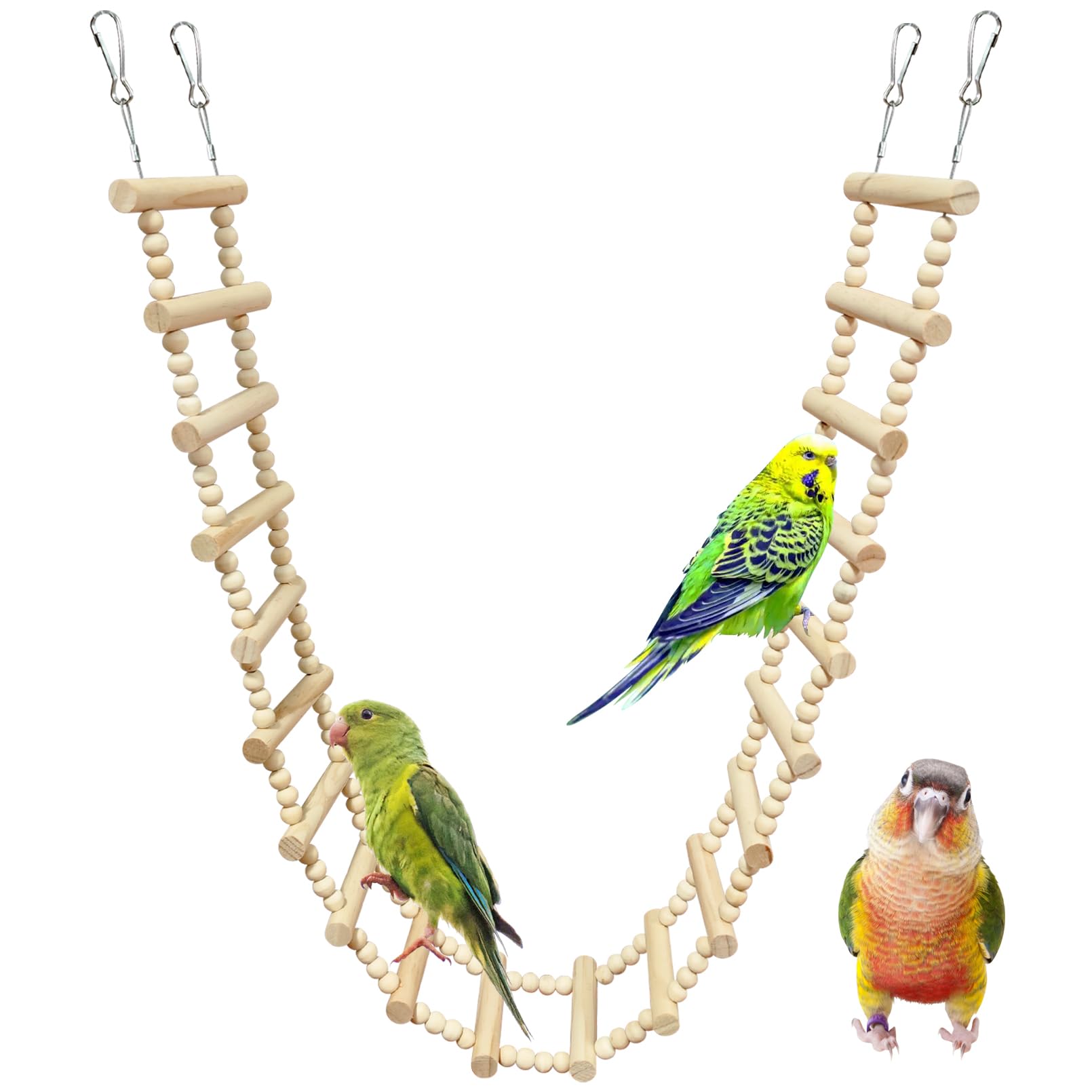 BNOSDM Long Bird Ladder Bridge 45.3 in Wooden Parakeet Climbing &amp; Swing Toys Bird Cage Accessories for Budgies, Cockatiels, Conures, Lovebirds, Canaries (20-Steps)