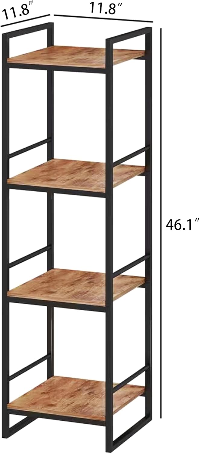 BYFU 4 Tier Bathroom Storage Open Shelf, Freestanding Metal Corner Storage Rack Shelving Unit for Bathroom Kitchen Living Room Hallway, Rustic Brown