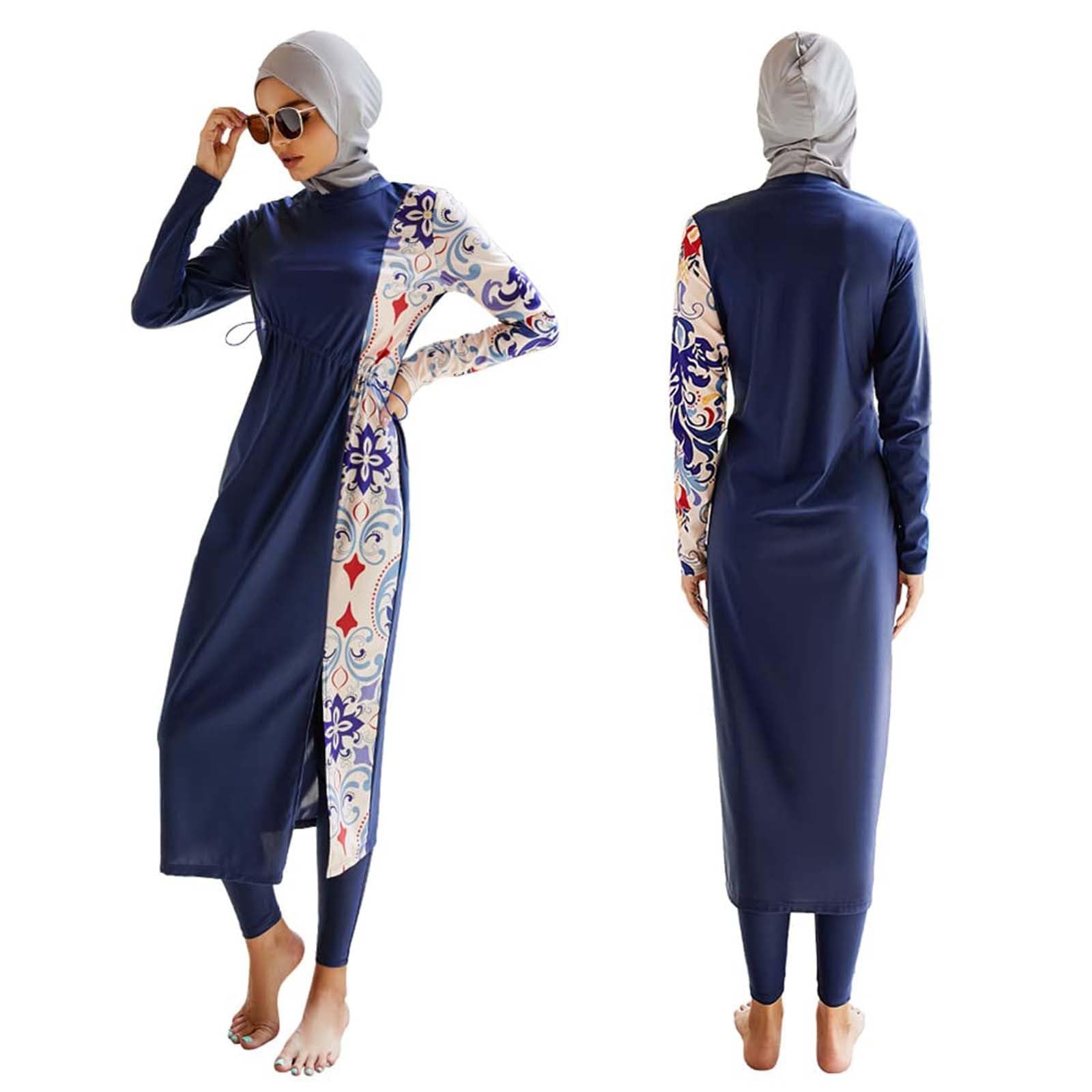 Traje de Baño Musulmán para Mujer Conjunto Conservador de Piezas con Manga Larga y Gorro de Natación