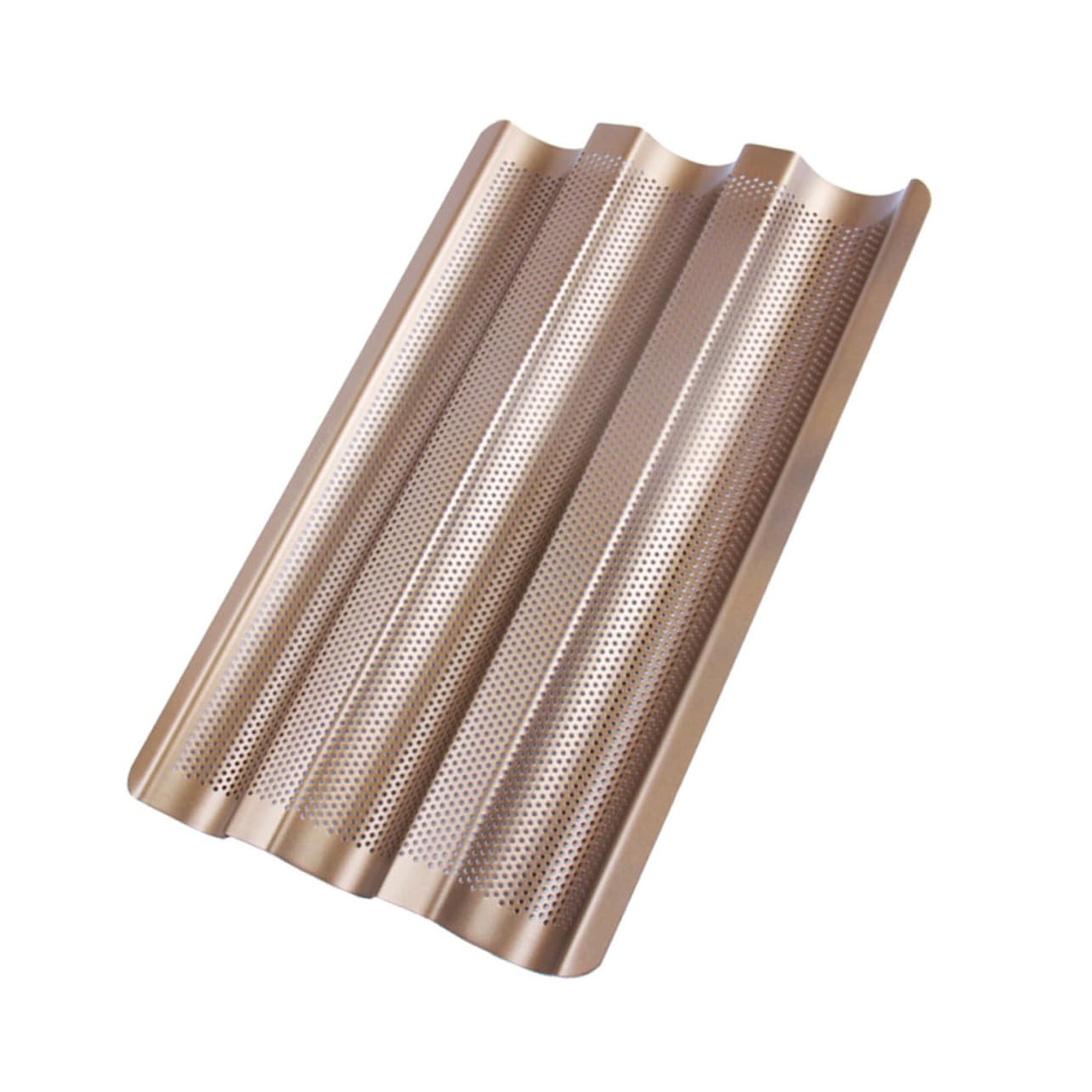 GRIRIW Bread Baking Pan Wire Rack 3-slot French Bread Baking Mold Heat Conductive Nonstick Surface