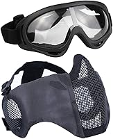 Vista 11 de AOUTACC Airsoft - Juego de equipo de protección, máscara de malla de media cara con protección para los oídos y gafas tácticas para adultos, hombres