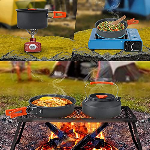 Image of NILKANTH Camping Cookware Outdoor Kettle Pot Pan Utensil Backpacking Out Bag Cooking Picnic Cookset for 2 Person (Orange)