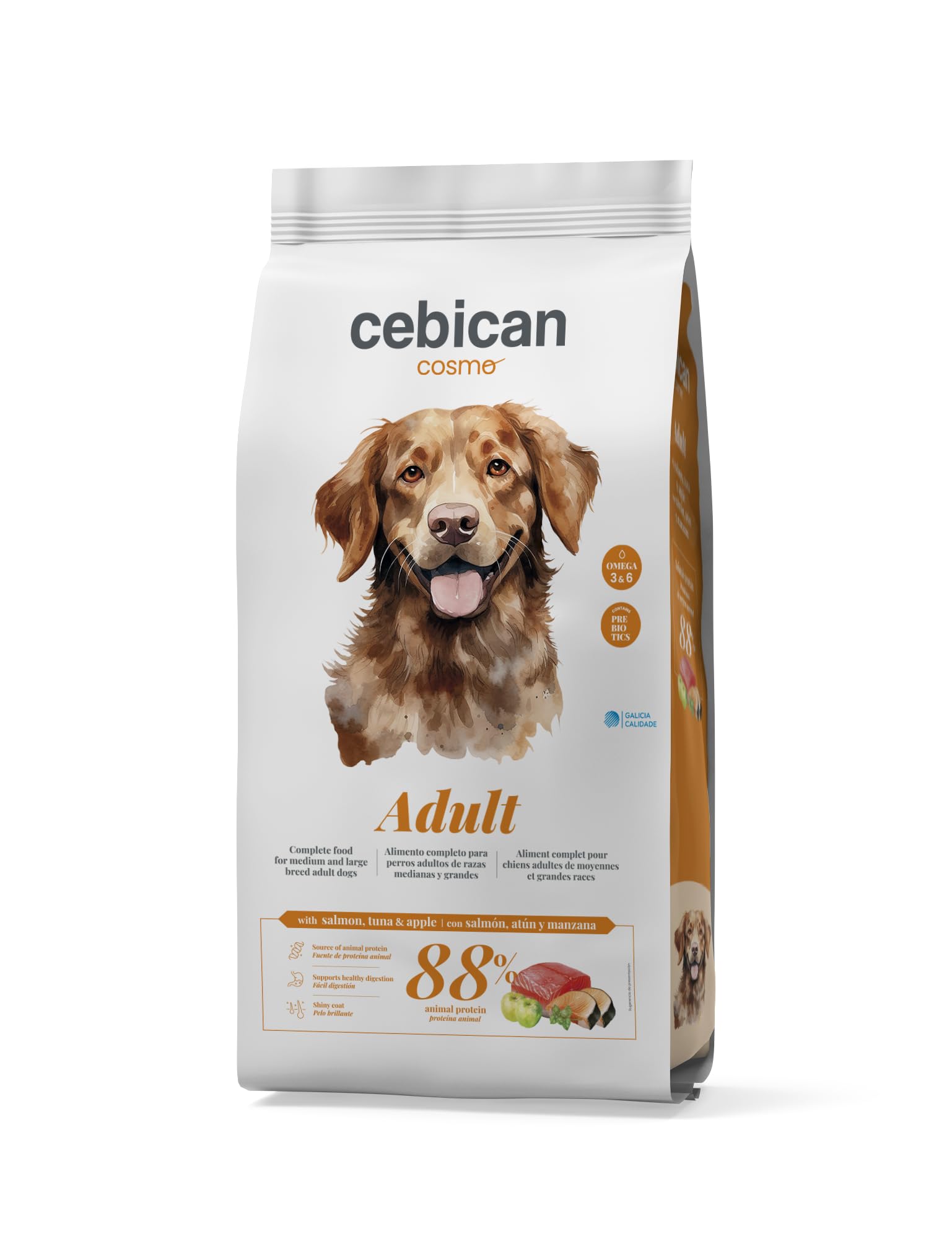 Adult 12 kg - Pienso para Perros Adultos Medianos y Grandes con Salmón, Atún Y Manzana – Comida para Perros Natural con Omega 3 y 6, Prebióticos y Glucosamina – 88% Proteína Animal