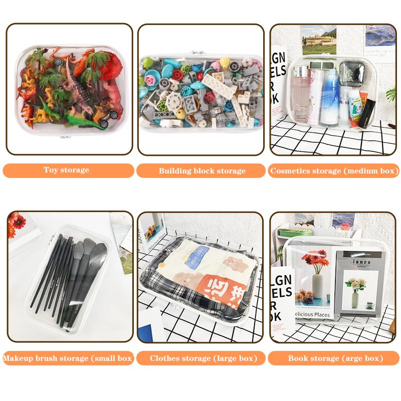 Clear Hard Shell Zipper Case, Plastic Storage Pouch Bags With Zipper (Clear, Small+Medium)4