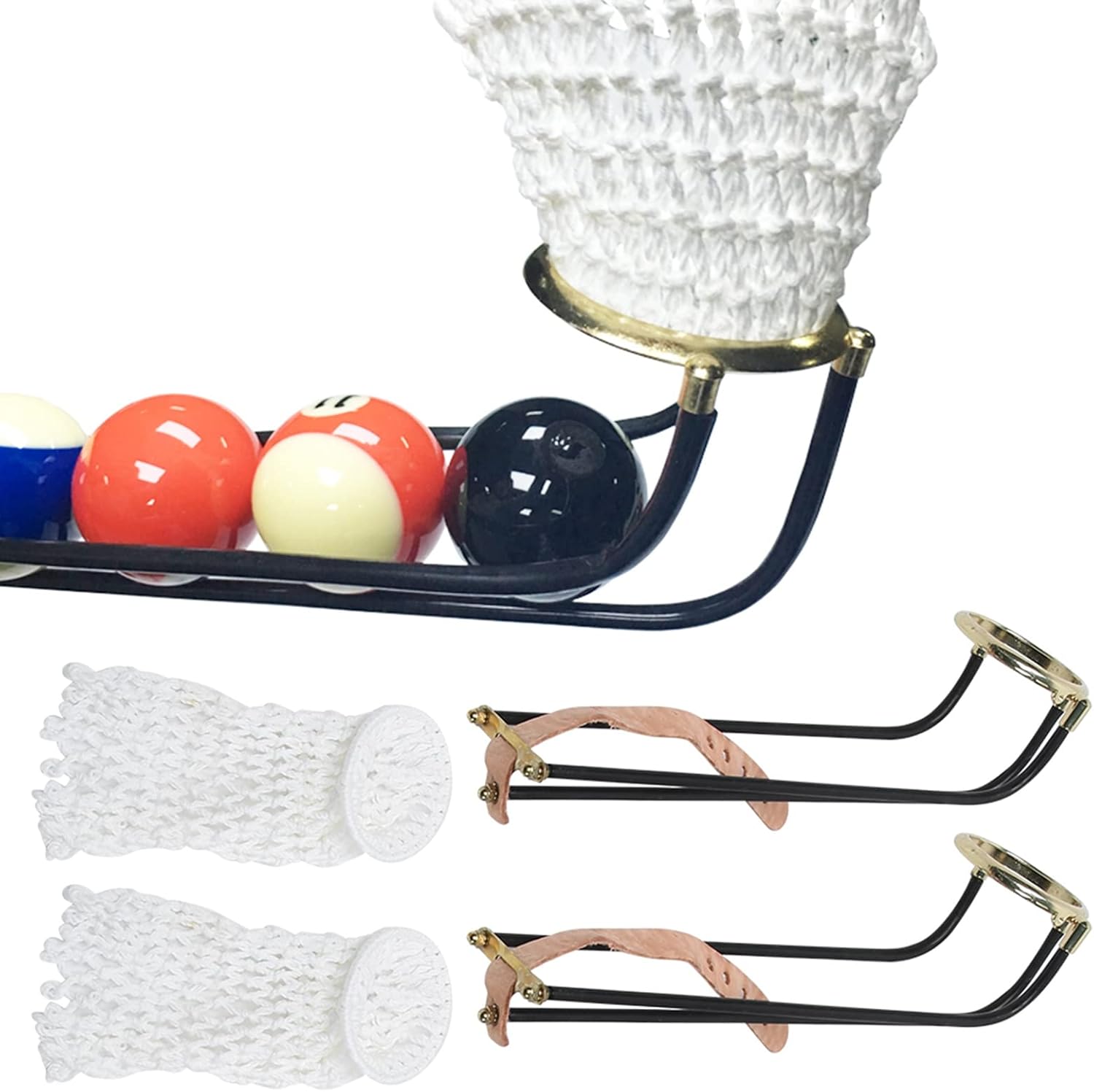 6PCS Billiards Table Pocket, Billiards Net Hollow Out Pool Table Pocket Nets,Rail Slide Track with Net Bags Snooker Billiard Table Accessories