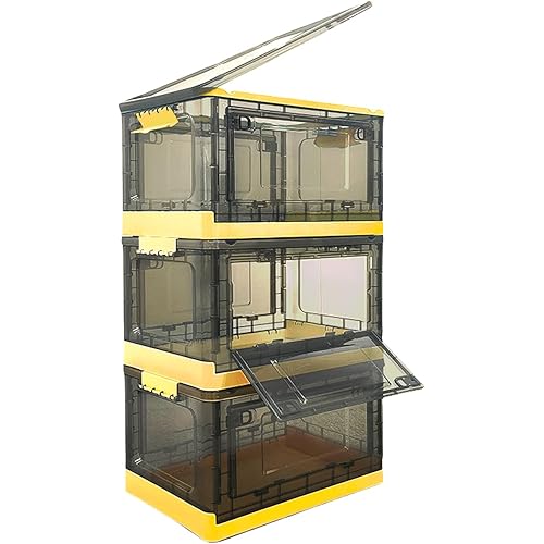 Storage Organizer Bins with Lids Living Room Storage Cabinet Three-Sided Doors Stackable Closet Organizer Containers Cubes with Wheels Foldable Storage Box 3 Pack-Yellow 12.6 Gal/50Qt