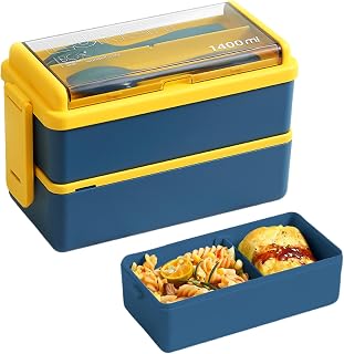 Bento Box Adult, Lunch Container for Adults, Leakproof Stackable Bento Lunch Box Meal Prep for Dinner, Work, Picnic, Travel (2, Blue)