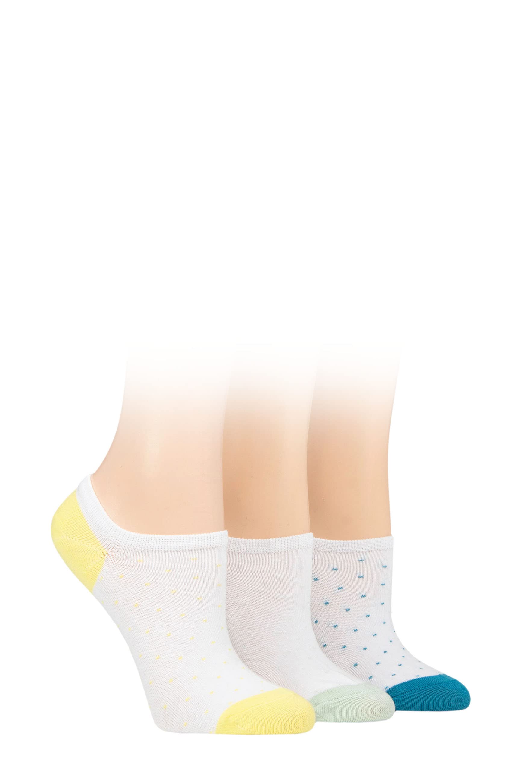 Pringle Ladies Plain Cotton Secret Socks Pack of 3 Yellow/Mint/Blue Dots 4-8
