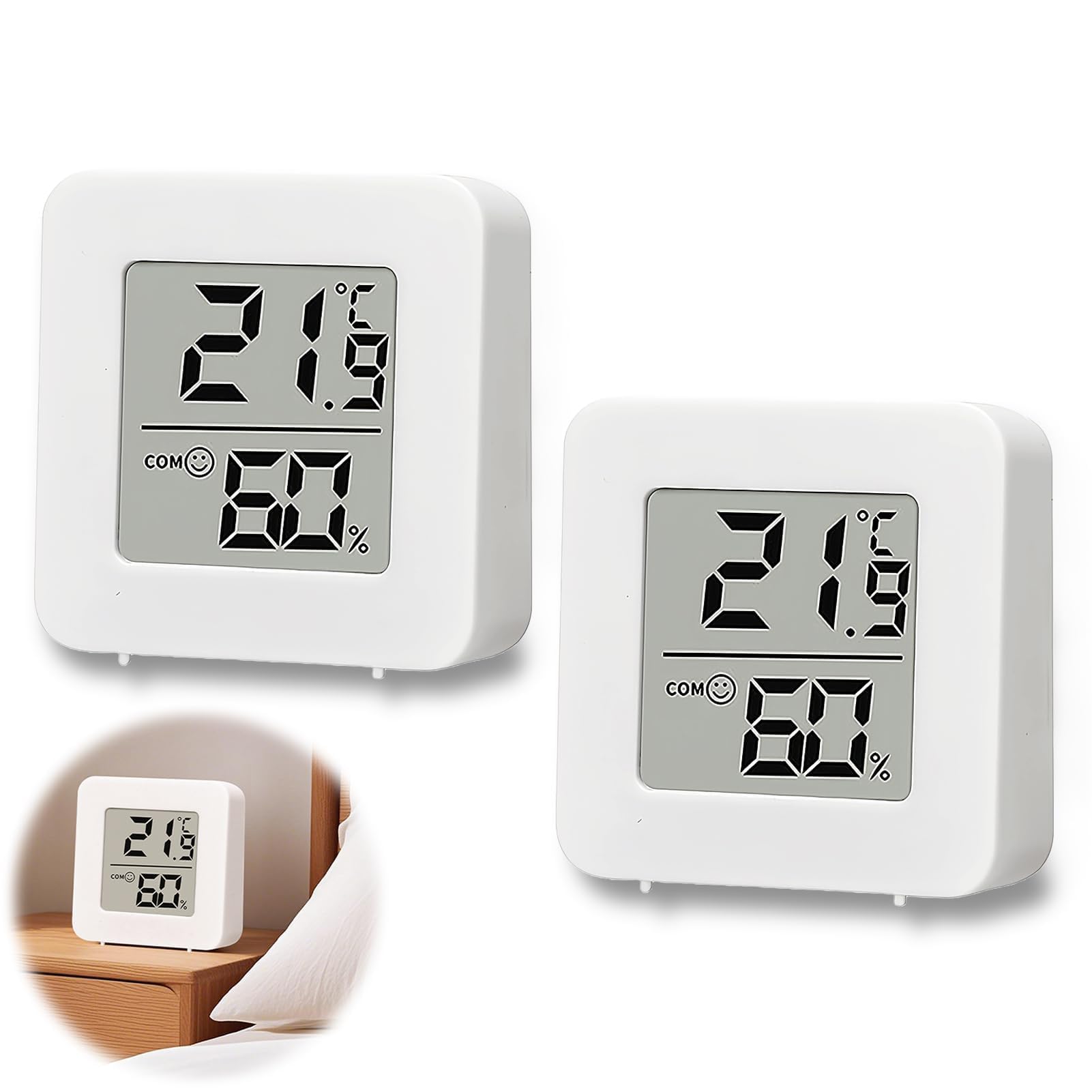 Juego de 2 mini termómetros LCD, higrómetro digital, termómetro inalámbrico, medidor de humedad para habitación de bebé, salón, oficina, invernadero (blanco)
