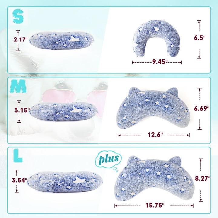 POMESEA Kissen für Hunde, Hunde-Nackenkissen, weich, flauschig, beruhigendes Spielzeug, halber Donut-Kuscheler, U-förmiges Kissen für Haustier, Gelenkentlastung, Schlafverbesserung (Blau)