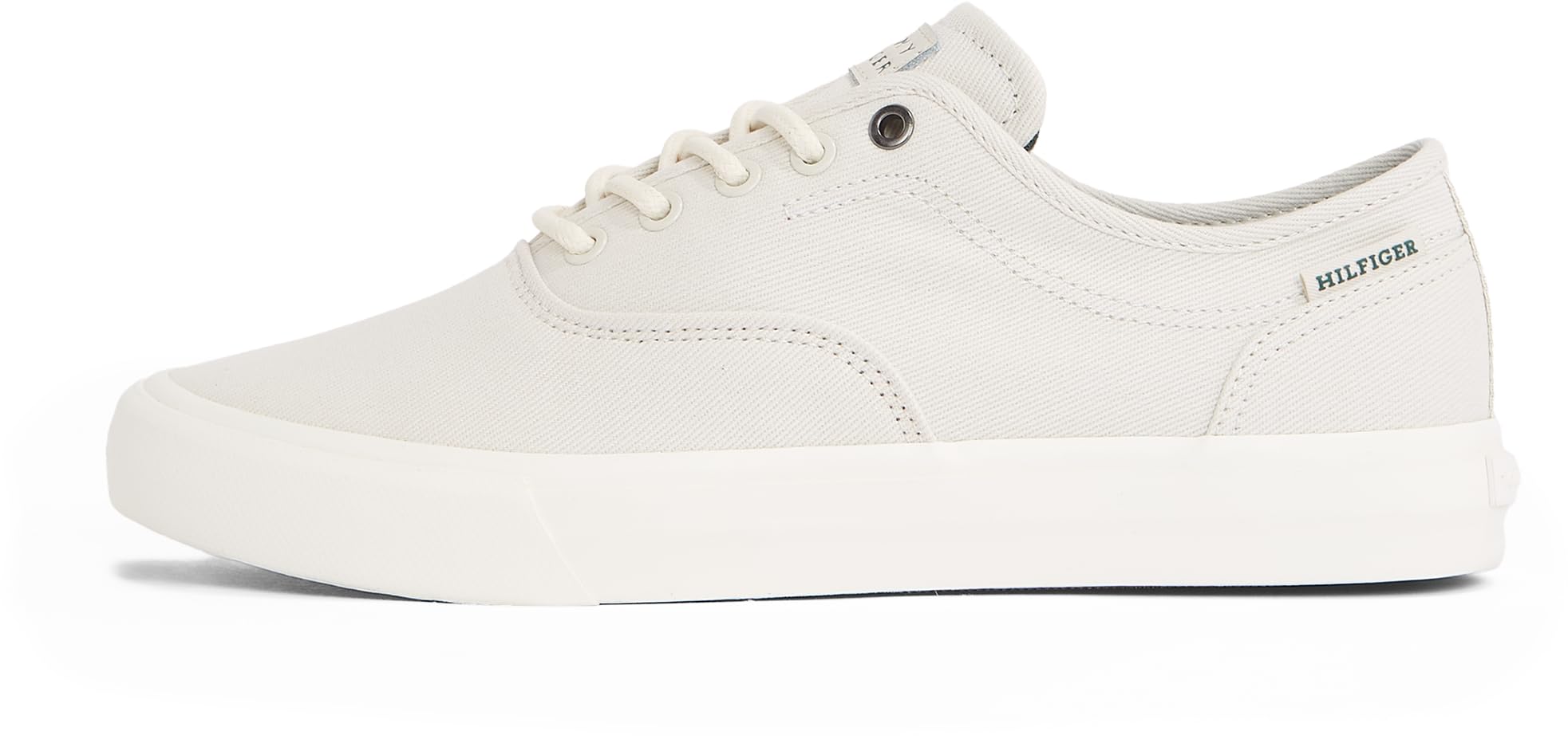 Tommy Hilfiger Men’s Low Oxford Twill Vulcanised Trainers with Logo, White (Alabaster), 7
