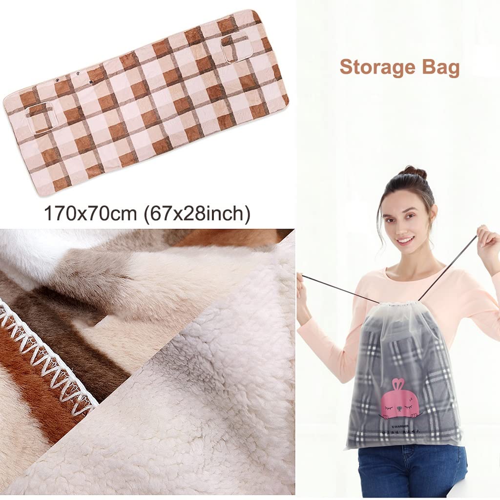 Couverture châle chauffante USB Portable avec 3 chauffages et minuterie & Poches, Couverture chauffante électrique Portable Lavable en Machine for Voyage, 67" x 27", Polaire Sherpa à Carreaux