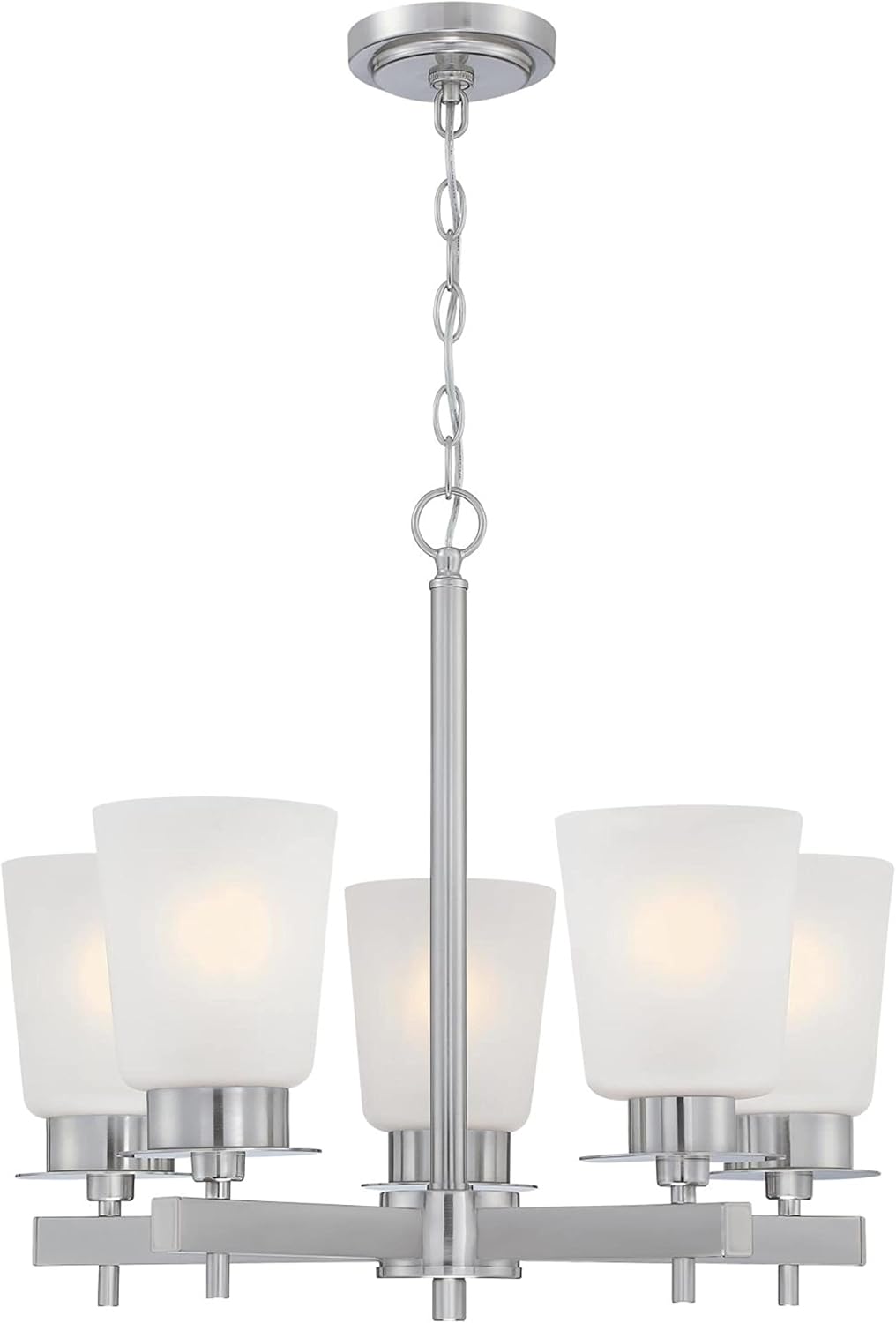 Westinghouse 6128800 Reynaldo Transitional Five Light Indoor Chandelier, Brushed Nickel Finish, Frosted Glass