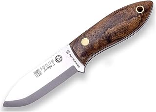 Joker Hunting Knife Avispa S CN121, Blade 3.15 inches of SANDVIK 14C28N Steel, Walnut Wood Handle Brown Leather Sheath, Tool for Fishing, Hunting, Camping and Hiking
