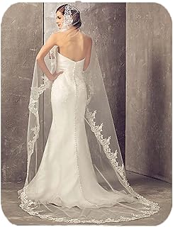 Cathedral Wedding Veil 1 Tier Lace Applique Bridal Veil Long Tulle Veils...