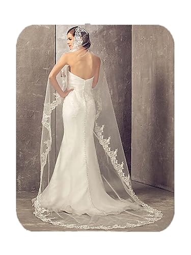 Unsutuo Cathedral Wedding Veil 1 Tier Lace Applique Bridal Veil