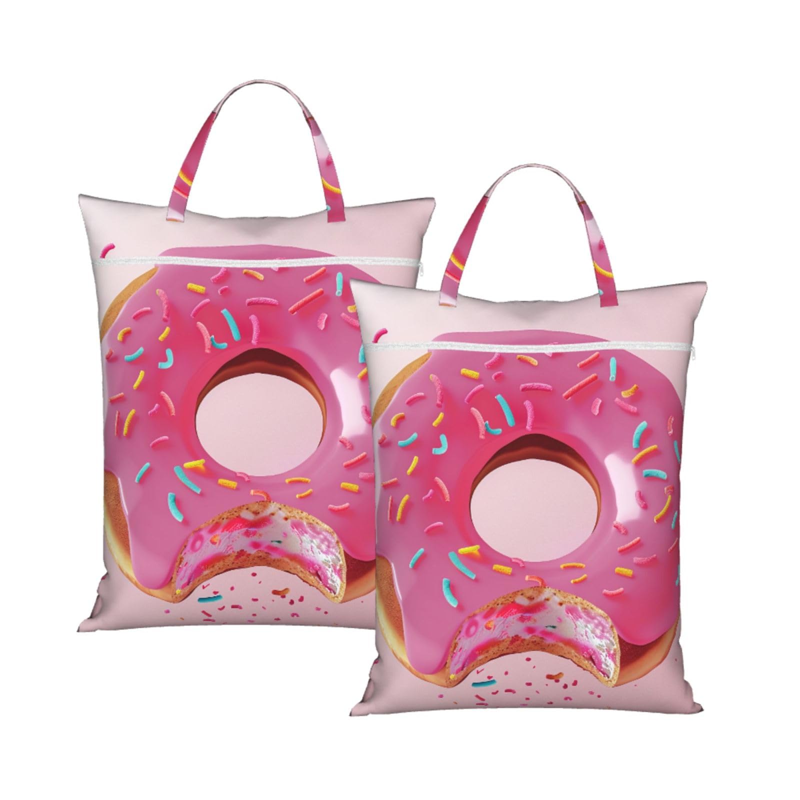 Large Travel Laundry Bags,Donut Print with Handle Foldable Laundry Bag for Holidays Gym Swimming and Family Trips, 2Pcs