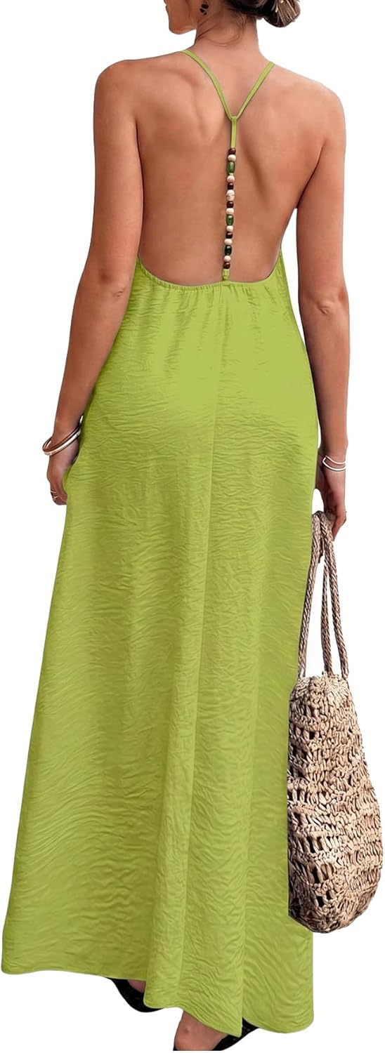 Verdusa Women's Backless Cami Dresses Linen Maxi Dress Sundress Open Back Vacation Beach Summer Outfits