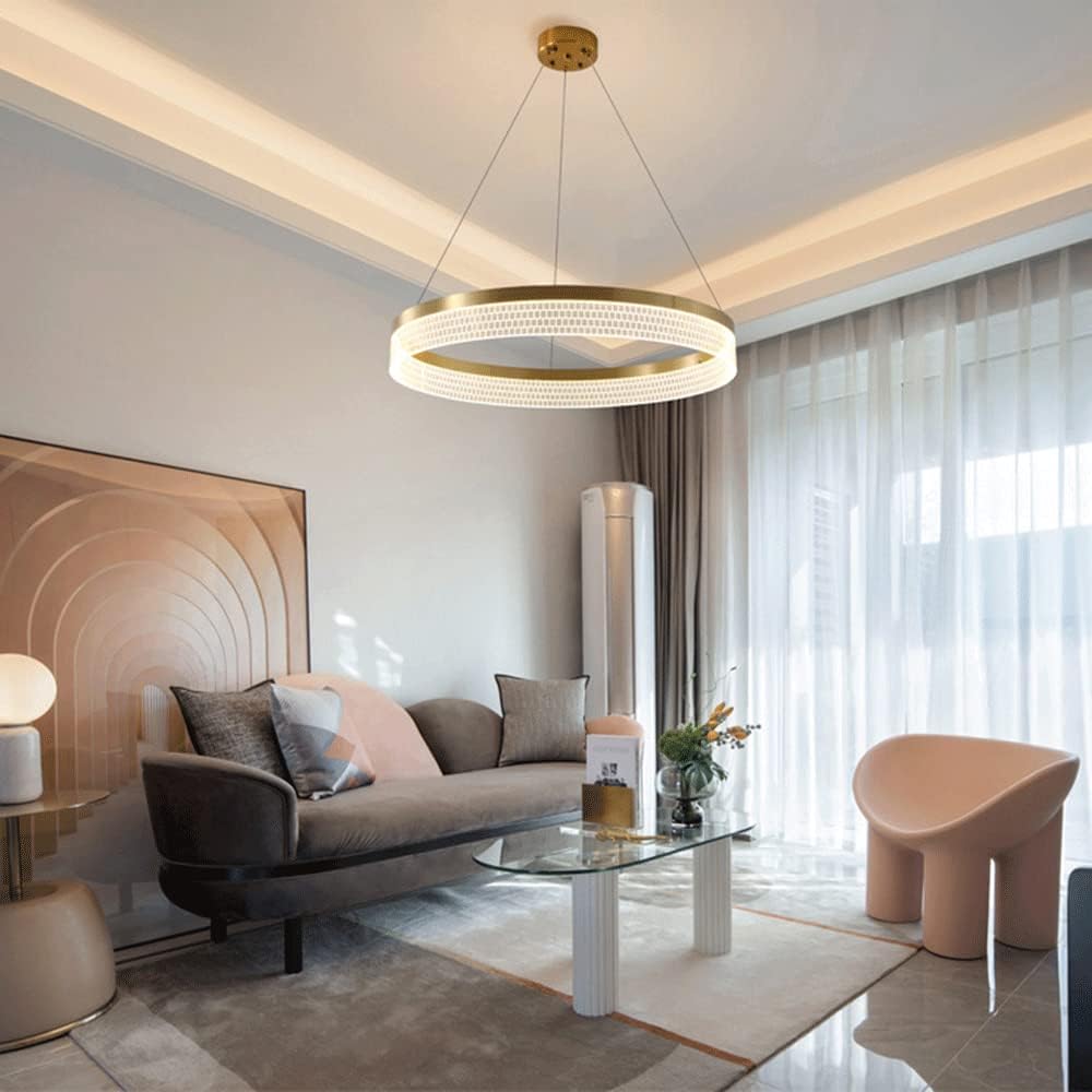 Lampe À Suspension Moderne En Forme D'Anneau De Chambre À Coucher, Lampes Suspendues En Métal Et Alumiavec Lampe À Suspension À Abat-Jour Décoratif En Acrylique, Lustres Simples De Salle À Man