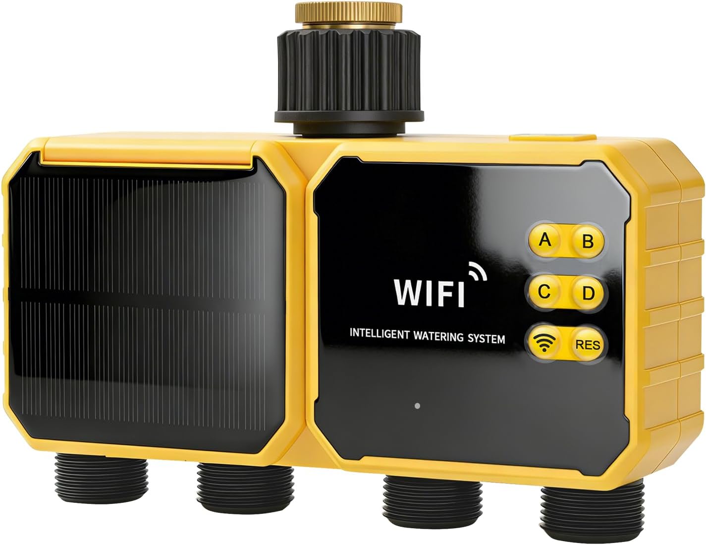 WiFi Solar Irrigation Timer with Rain Sensor, Outdoor Smart Water Controller, G3/4″ Imperial Thread Inlet/Outlet, APP Remote Control, Solar & USB-C Rechargeable for Garden Drip Sprinkler System