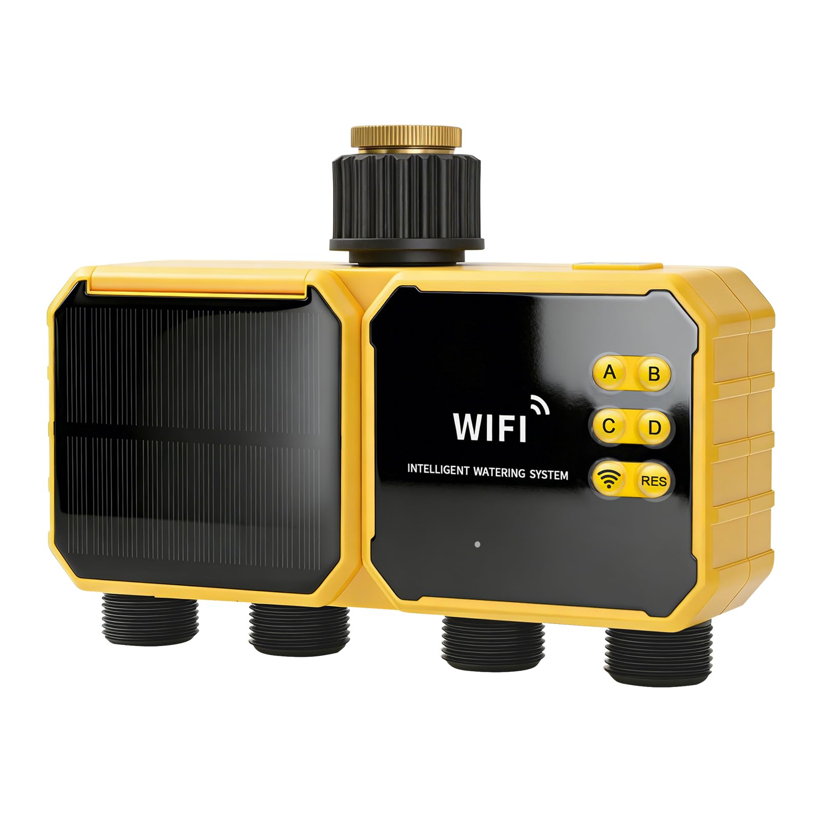 Timer di irrigazione solare WiFi con sensore di pioggia, regolatore intelligente dell'acqua per esterni, ingresso / uscita filettatura imperiale G3/4", telecomando APP, solare e ricaricabile USB-C per