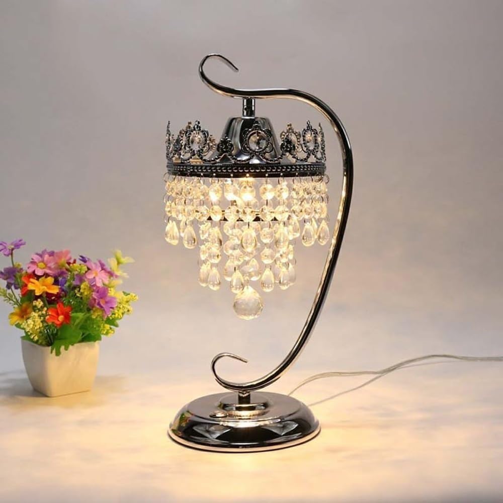 Dfaeekiyo One Color Crystal Nightstand Table Lamp Sliver Desk Decor Lighting Modern Reading Light For Guestroom Bedroom Living Room Hotel