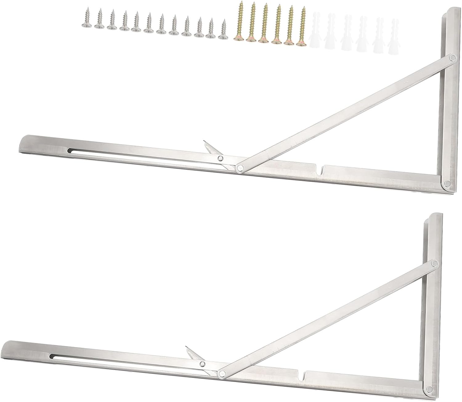 ERINGOGO 2pcs Stainless Steel Folding Shelf Brackets Heavy Duty Support Racks for Wall Storage Practical Brackets for Garage and Home Use Space-Saving Design