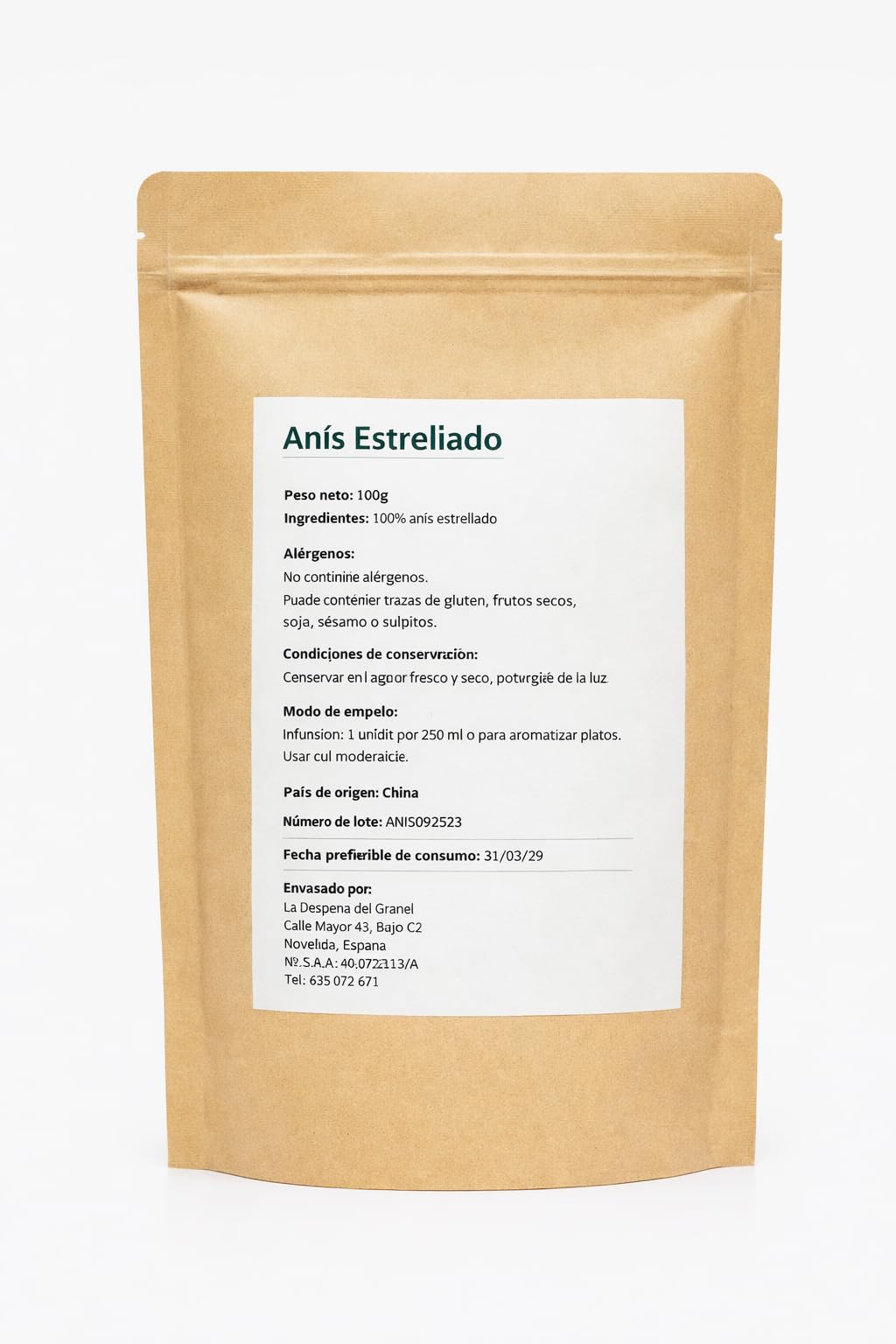 La Despensa del Granel Anís Estrellado Entero 100g | Especia para Infusiones y Cocina | Aroma Intenso y Sabor Dulce | 100% Natural | Sin Conservantes ni Aditivos