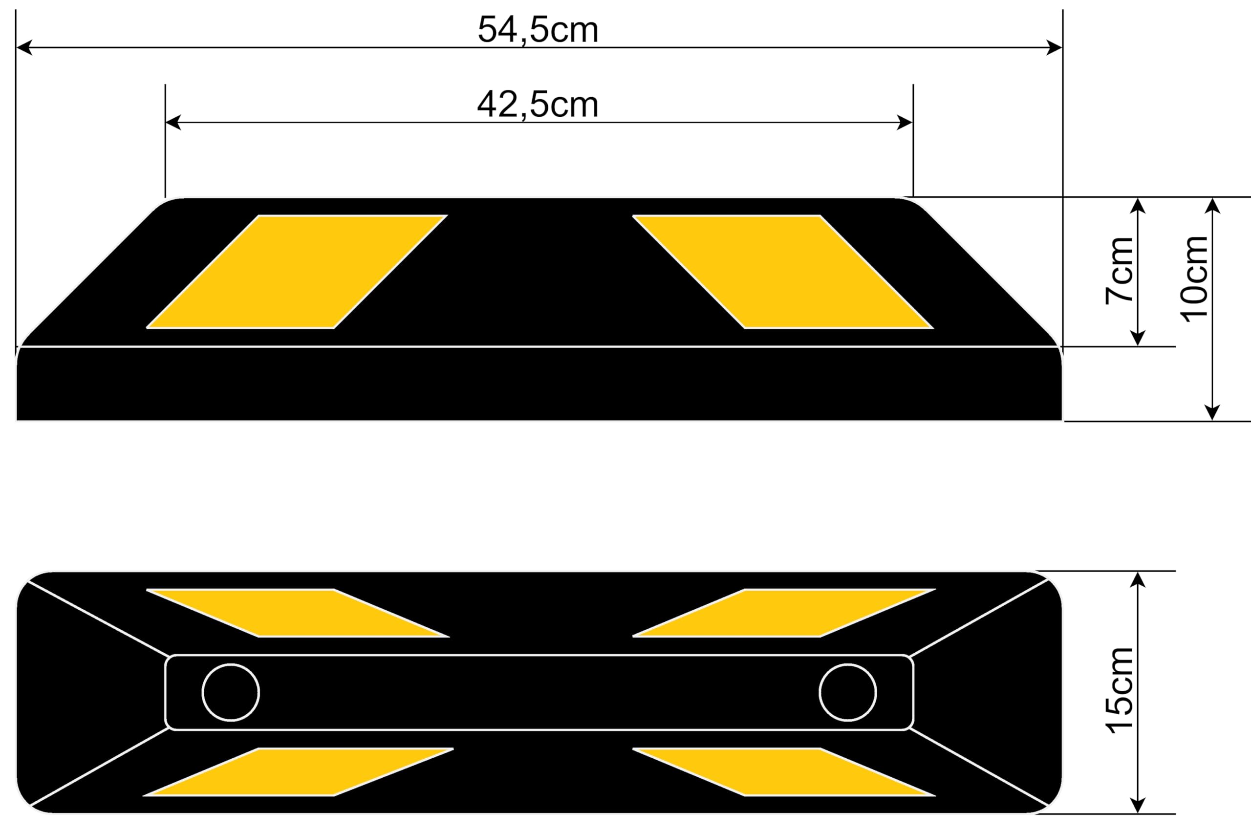 Lot de 2 butoirs de roue en caoutchouc avec vis de fixation - Limiteur de place de stationnement robuste et antidérapant - Pour garage, abri de voiture et parking - Réfléchissant et résistant