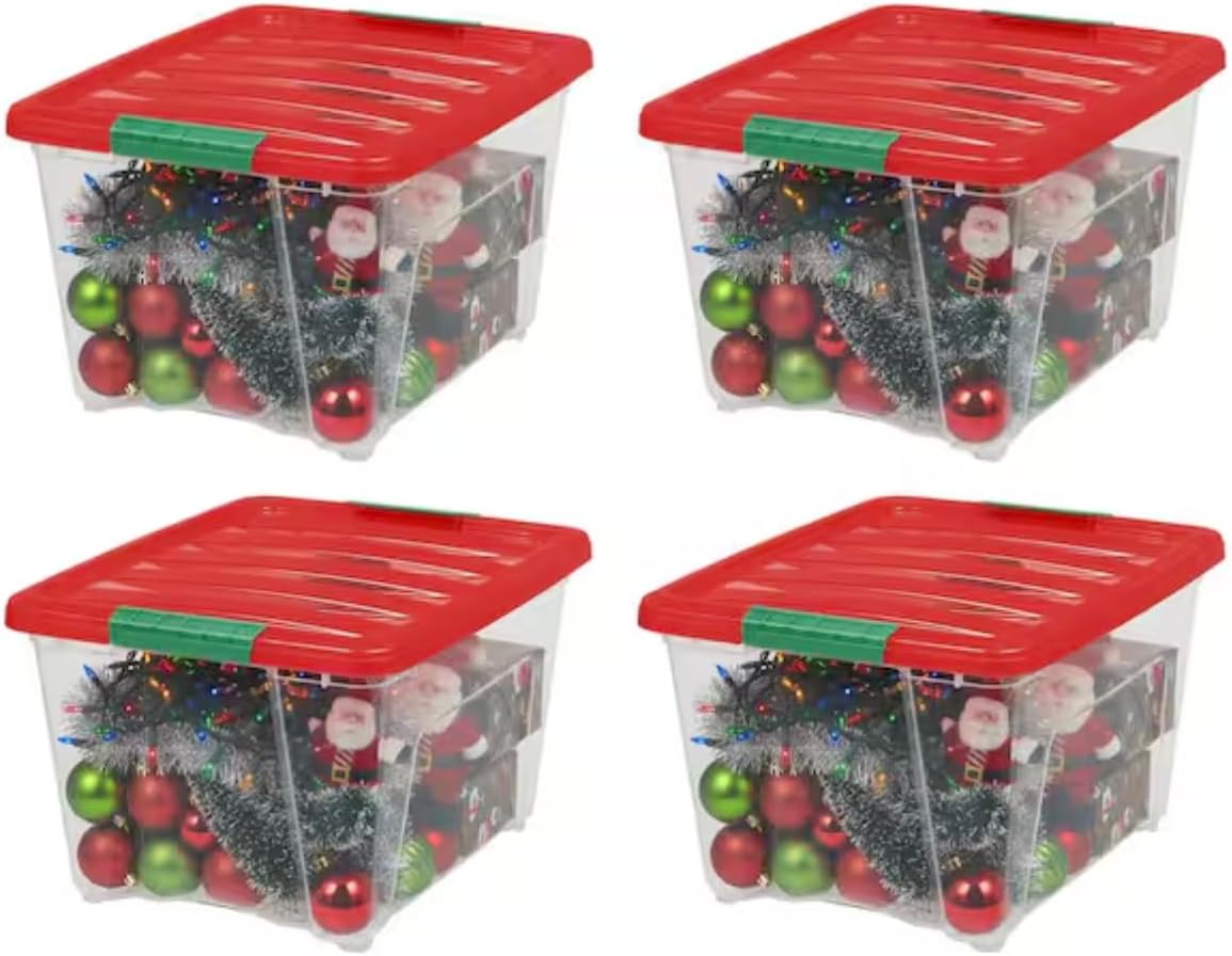 32 qt. Clear Storage Box with Red Lid (4-Pack) IB78284