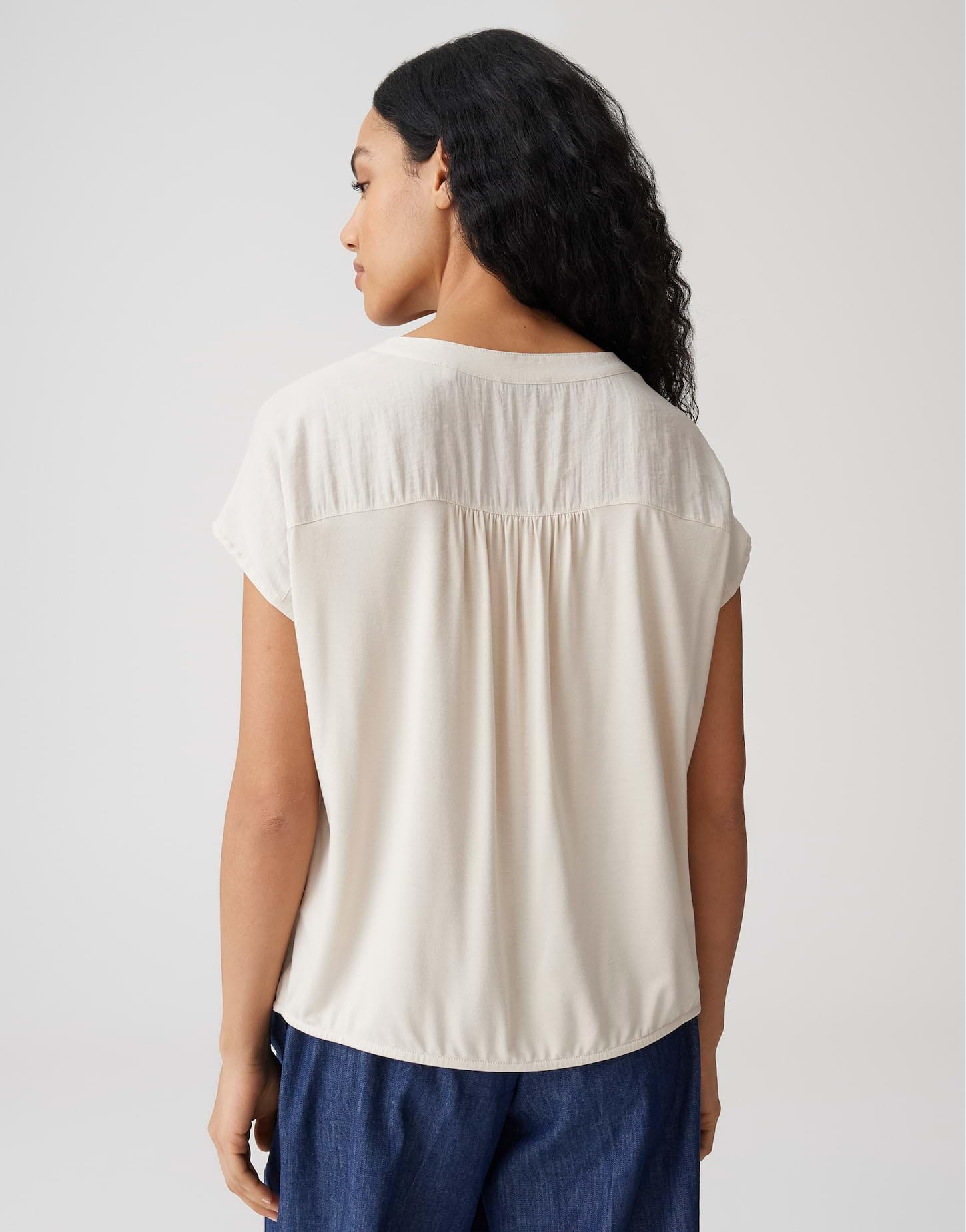 OPUS Damen Kurzarmshirt | Jerseyshirt im Materialmix Loose Fit