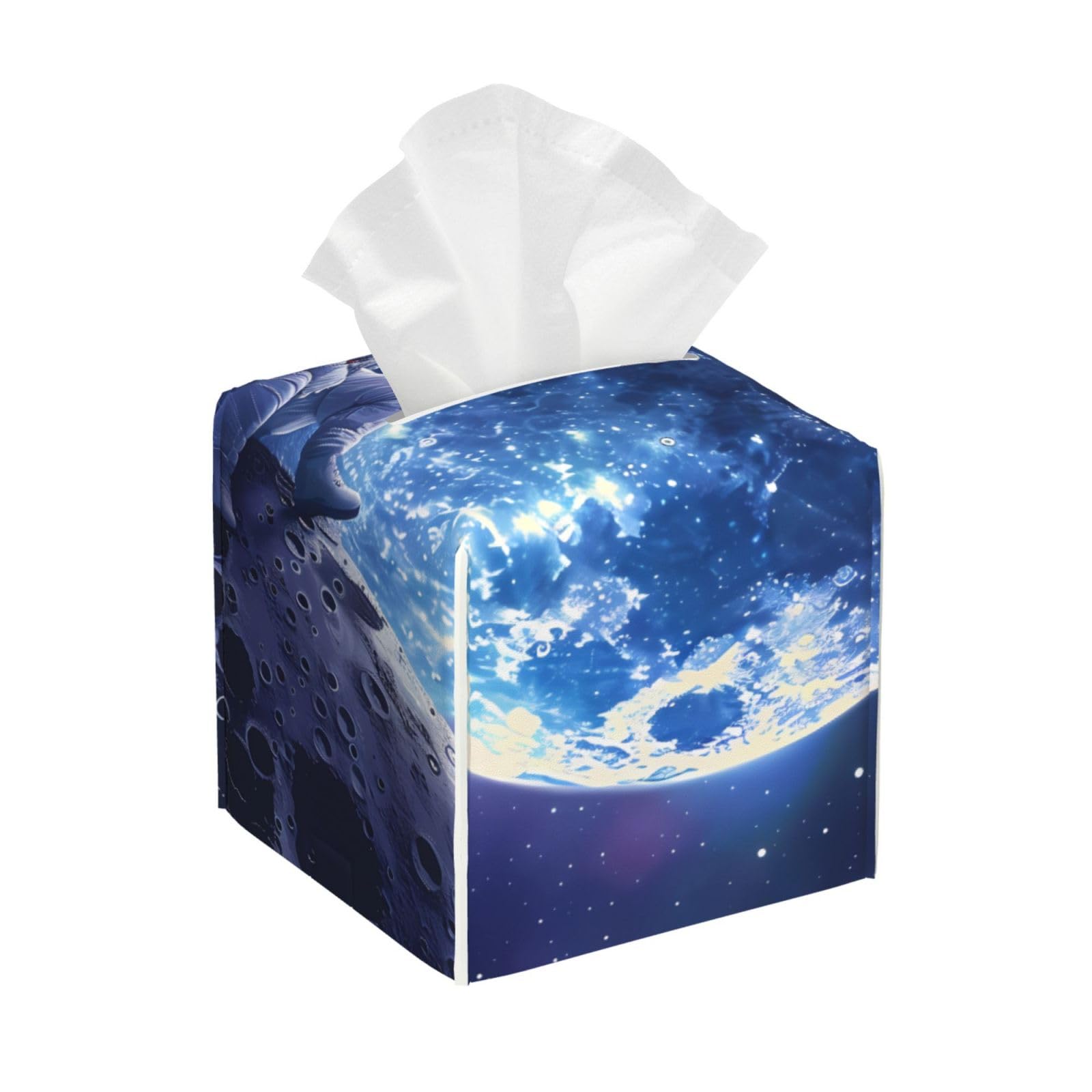 Astronaut On The Moon Square Tissue Box Cover with Modern and Stylish Bottom Tissue Box Storage Space