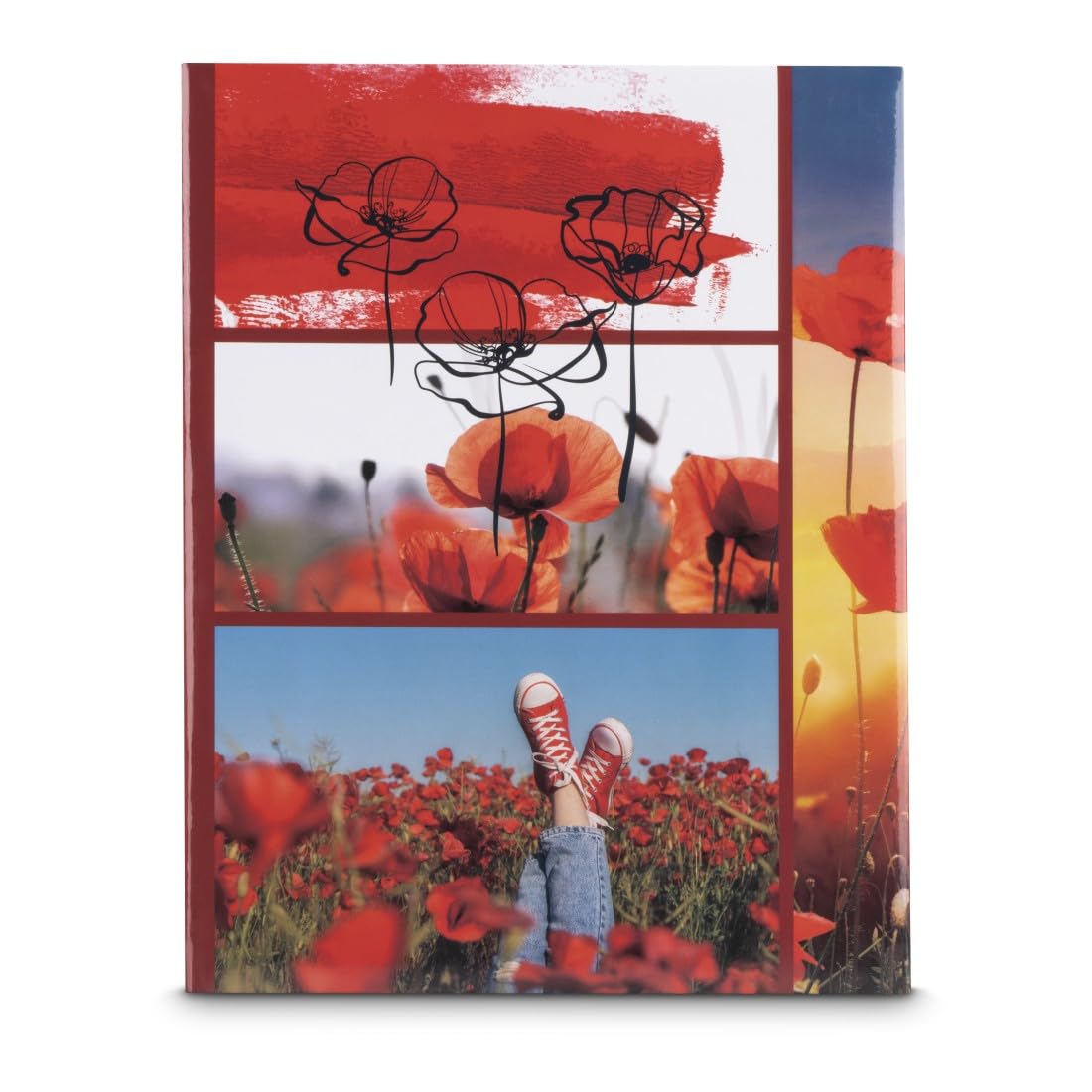 Hama Photo Album (for barrette, book, photo 10x15 cm, 100 pages, 19x25 cm, poppies) red