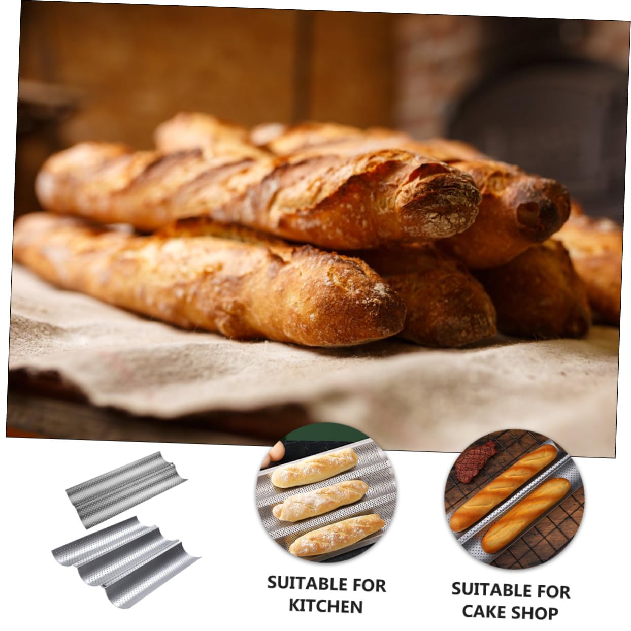VALICLUD Molde para Hornear Pan Francés 2 Piezas de Acero Inoxidable Plata | Superficie Lisa, Antiadherente y Duradera, para Cocina Doméstica y Pastelería, Formato Perforado Reutilizable