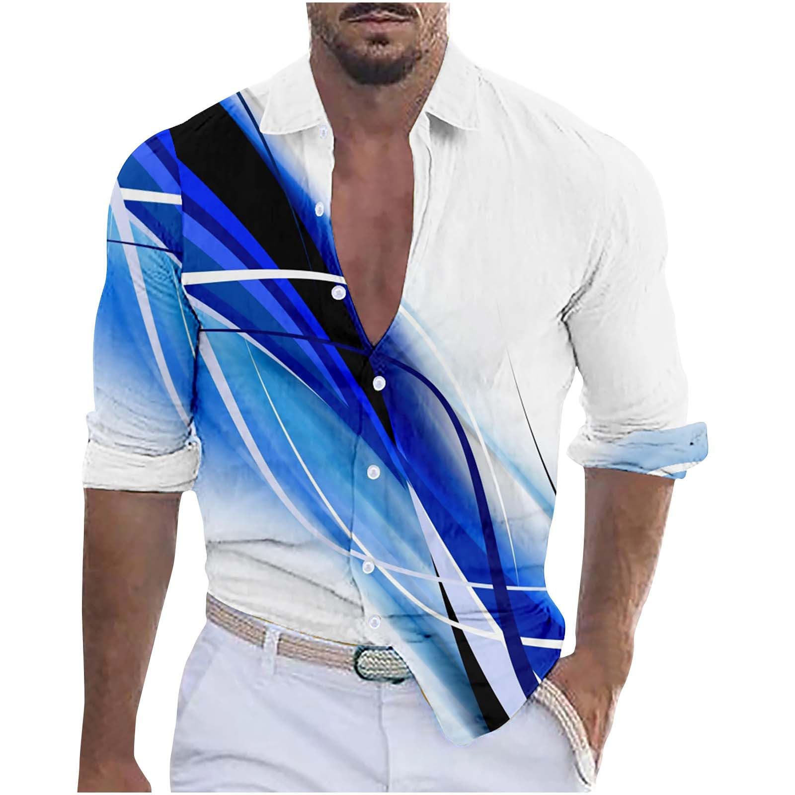 MuscularfitBig and Tall T Shirts for Men 4xlt Graphic Tshirts Casual Loose 3D Line Print Button Down Shirt Outdoor Clothing