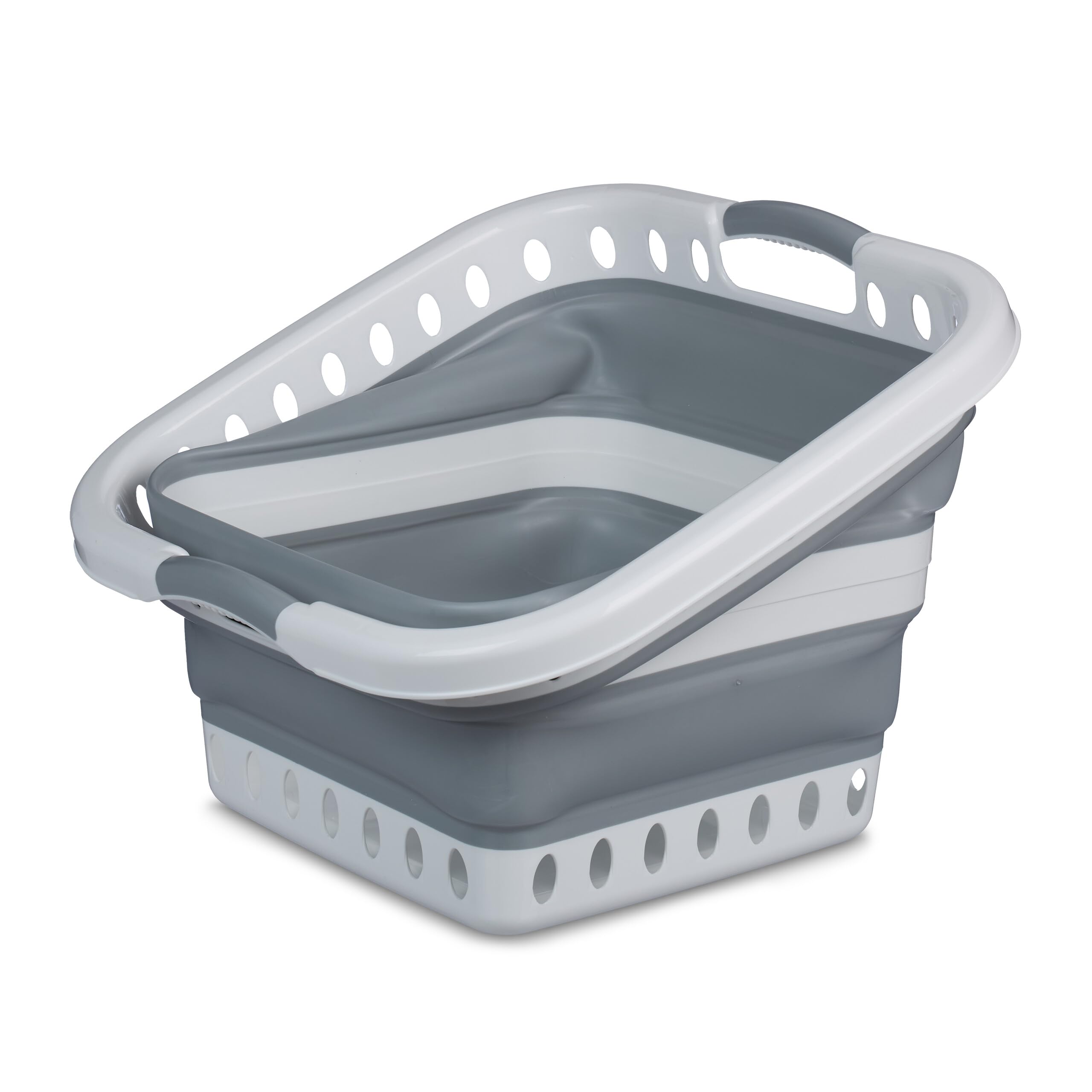 Relaxdays Panier à Linge, Pliable, Volume : 40 litres, poignées, en Plastique, HLP : 35 x 48,5 x 48,5 cm, Gris et Blanc