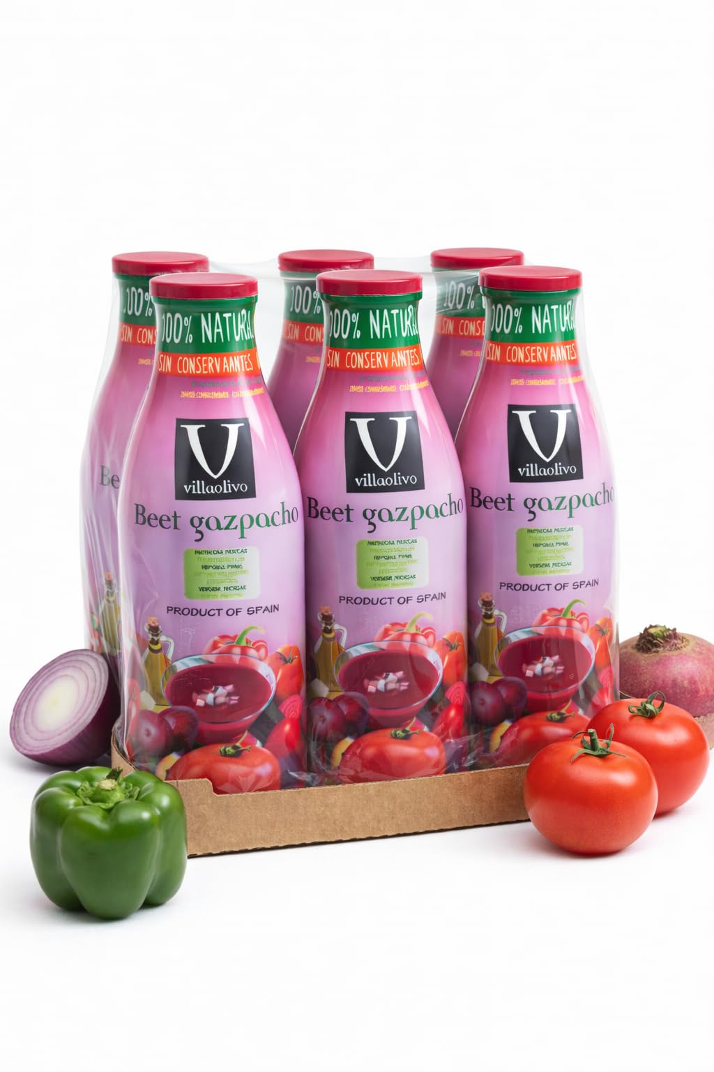 Villaolivo – Gazpacho de Remolacha 1L | Pack 6 Unidades | 100% Natural | Sin Conservantes | Receta Vegetal y Refrescante