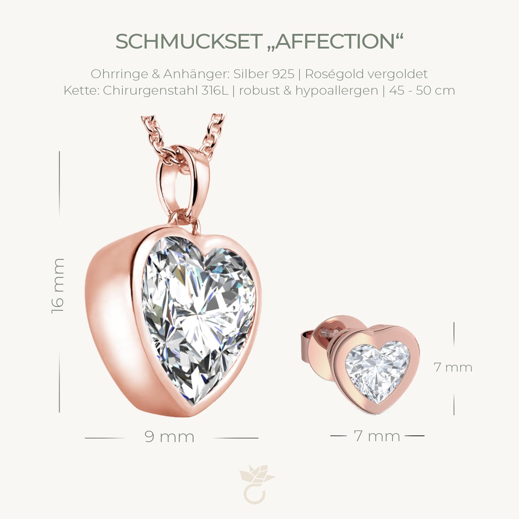 Schmuckset Rosegold Damen echt Silber 925 hochwertig Rose vergoldet |GRATIS Ich liebe Dich GESCHENKBOX| Hochzeit Braut Geschenkset für Frauen Schmuck Set Freundin Hals-Kette Ohrringe Ohrstecker Herz