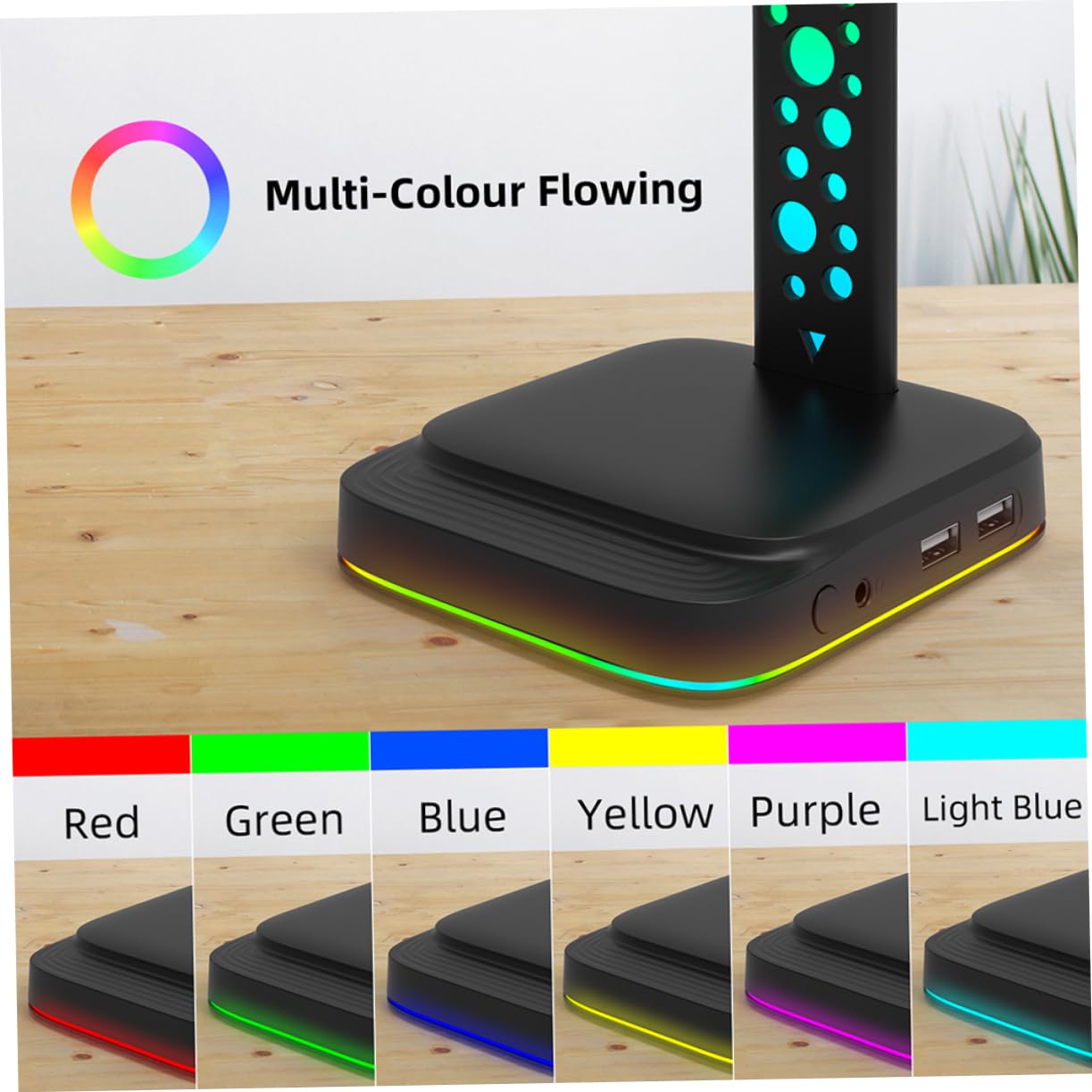 Homoyoyo Supporto per Cuffie Illuminazione Rgb Hub USB e Porta Aux Antiscivolo per Tavolo per Gaming e Ufficio