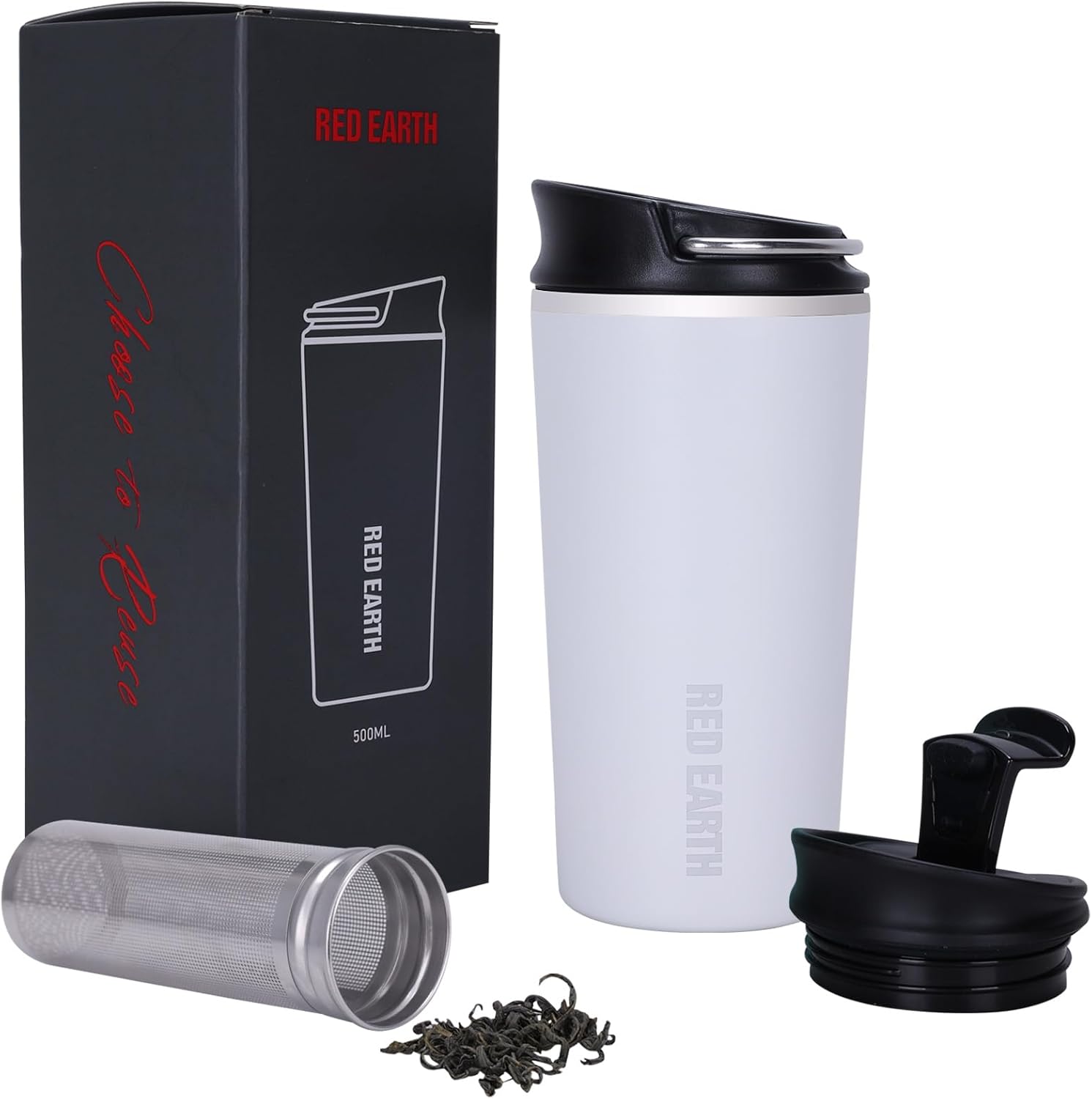 GiNT 17oz Travel Tea Mug with Infuser and Two Lids. Vacuum