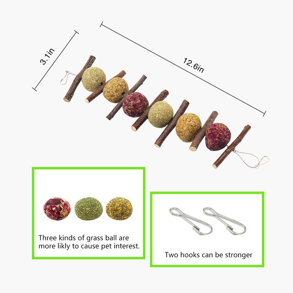 10-teiliges Kaninchen-Spielzeug-Set – Aus Apfelholz & Naturgras, Für Nager, Zahnpflege & Beschäftigung