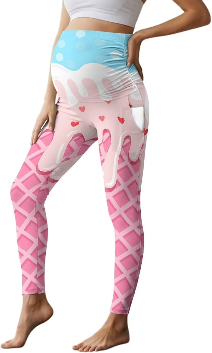 Women's Maternity Leggings with Pockets Over The Belly Pregnancy Yoga Pants Activewear Soft Workout Leggings S-2XL