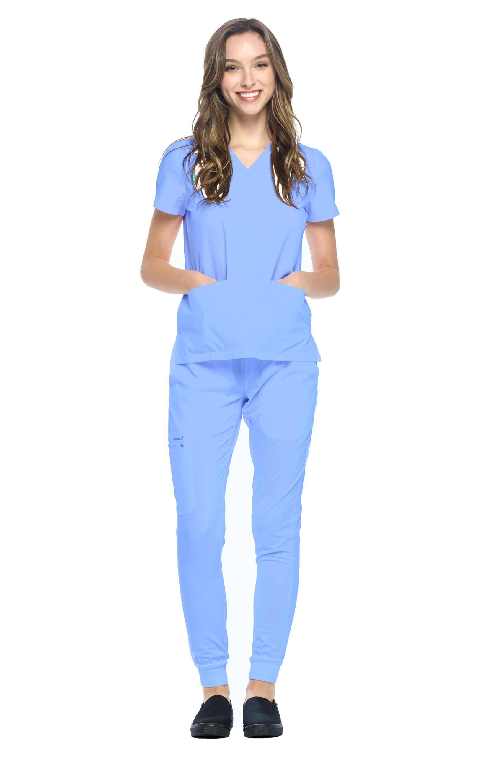 Scrub Set – V-Neck Scrub Top & Elastic Jogger Pant Scrubs for Women Set and Men Unisex 8 Pockets