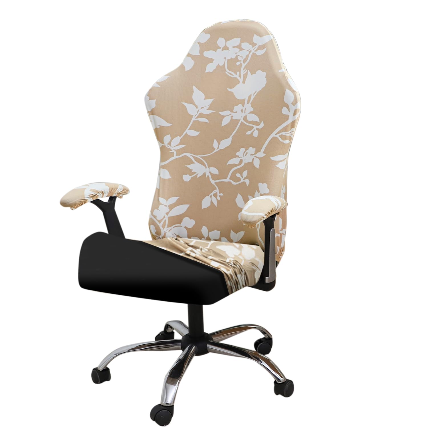 HOKIPO ‘Elira Series’ Gaming Chair Cover Elastic Computer Rotating Chair Seat Covers Slipcover, Buff Brown Sillehoute Floral (AR-5368-C7)