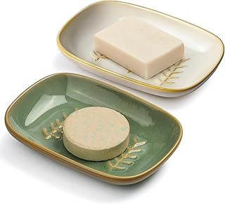 2 Pack Ceramic Soap Dish for Cleaner Shower, Decorative Soap Holder for ...